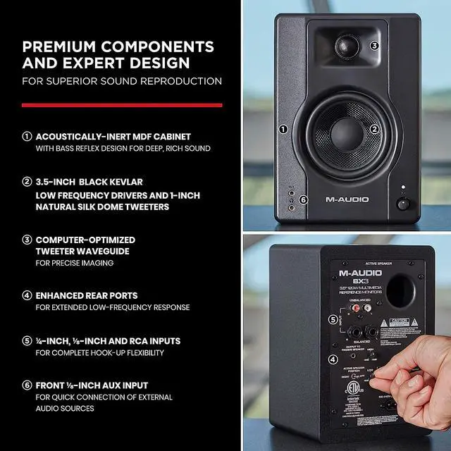 Alt view image 6 of 7 - M-Audio BX3 3.5" Studio Monitors, HD PC Speakers for Recording and Multimedia with Music Production Software, 120W, Pair