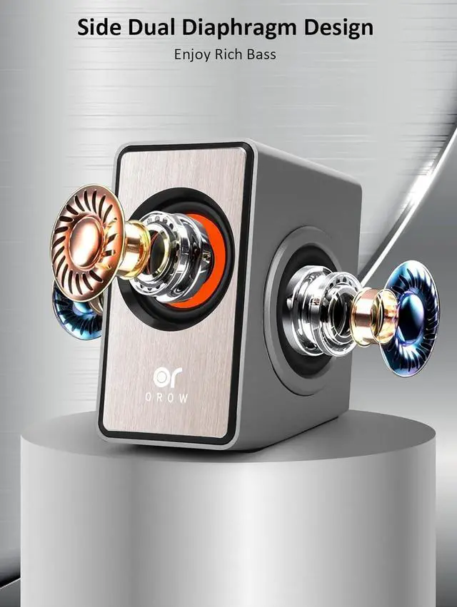 Alt view image 3 of 6 - OROW Small Computer Speakers for Desktop Monitor,Laptop Speakers USB Powered,Desktop Speakers for PC with Volume Control (Silver)