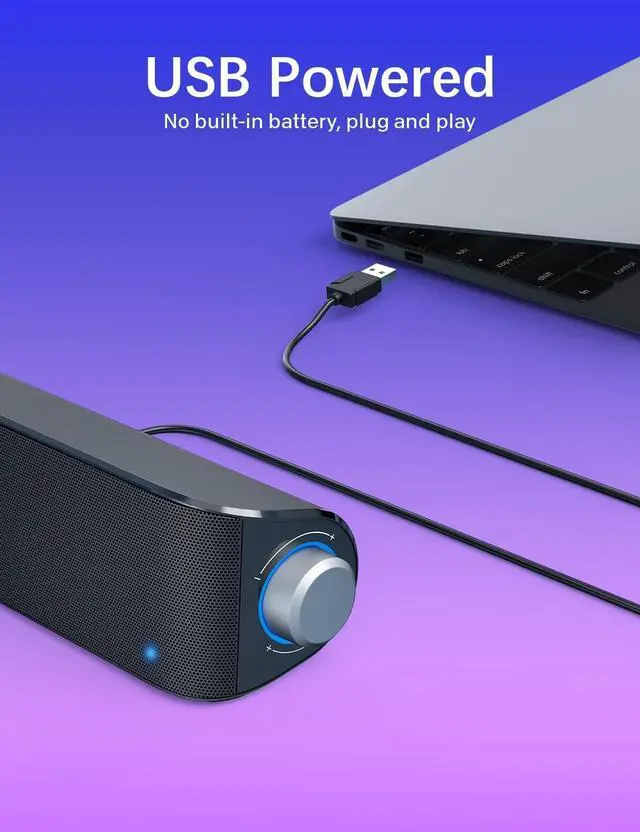 Alt view image 6 of 7 - Computer Speakers, HiFi Sound Quality Computer Sound Bar, USB Powered PC Speakers, Bluetooth 5.0 and 3.5mm Aux-in Computer Speakers for Desktop, Laptops, PCs, Phones, Tablets, Xbox, Gaming Speakers