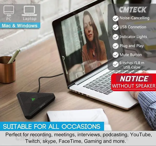 Alt view image 2 of 7 - CMTECK USB Desktop Computer CM001 Microphone, Mute Button with LED Indicator, Omnidirectional Condenser Boundary Conference Mic for Recording, Streaming, Gaming, Skype (Windows/Mac), No Speaker