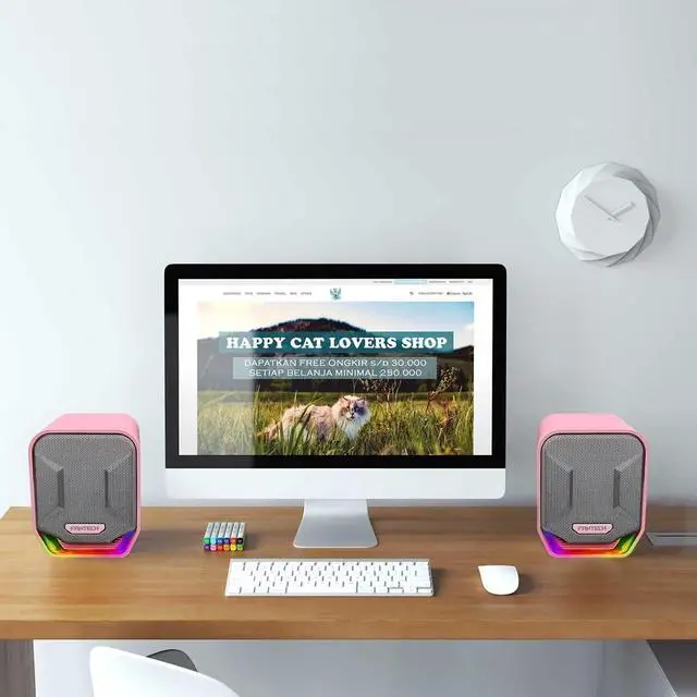 Alt view image 4 of 6 - Desktop Speakers for PC RGB Game Speakers Cable Speakers 2.0 Channel Computer Stereo Speaker USB Plug Little Speakers for Laptops Desk (Color : Pink)