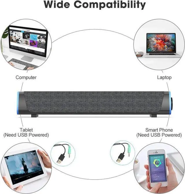 Alt view image 3 of 6 - SOULION R30 Computer Speakers, USB Powered PC Speakers for Desktop, Colorful RGB LED with Switch Button, Surround Sound Computer Soundbar Speaker for Laptop