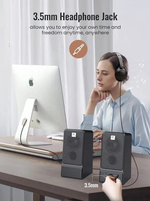 Alt view image 3 of 6 - OROW USB Computer Speakers,Hi-Fi Stereo Laptop Speakers for PC,16W USB Speaker,Built-in DSP Sound Chip, Deep Bass&Nice Vocals,Desktop Speaker with Headphone Jack(S203)