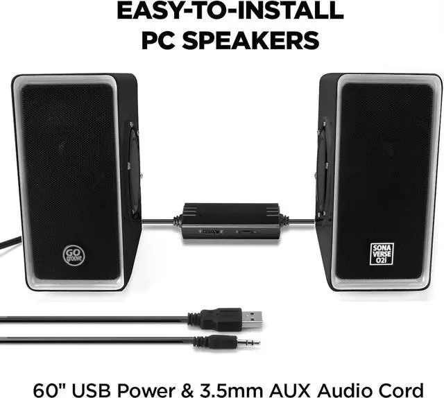 Alt view image 5 of 7 - GOgroove Gaming Computer Speakers with LED Lights - SonaVERSE O2i Speakers for Desktop, Laptop, PC - USB Speaker 2.0 with AUX Input, in-Line Volume Control, Bass Stereo Sound, 14W (Black with LEDs)