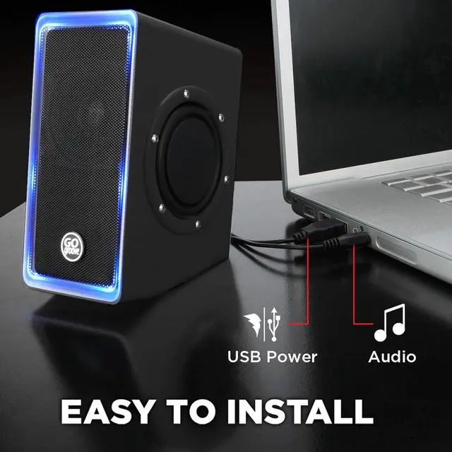 Alt view image 2 of 7 - GOgroove Gaming Computer Speakers with LED Lights - SonaVERSE O2i Speakers for Desktop, Laptop, PC - USB Speaker 2.0 with AUX Input, in-Line Volume Control, Bass Stereo Sound, 14W (Black with LEDs)