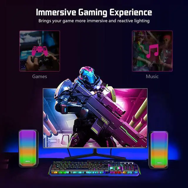 Alt view image 6 of 7 - Computer Speakers,2.0 Stereo Volume Control Gaming Speakers with Surround Sound,RGB LED Backlit,USB Wired Laptop Speakers with 3.5mm for Desktop Computer/PC/Laptops(Black,New 2022 Version)