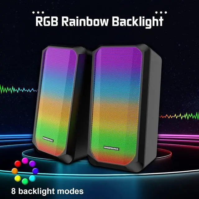 Alt view image 5 of 7 - Computer Speakers,2.0 Stereo Volume Control Gaming Speakers with Surround Sound,RGB LED Backlit,USB Wired Laptop Speakers with 3.5mm for Desktop Computer/PC/Laptops(Black,New 2022 Version)