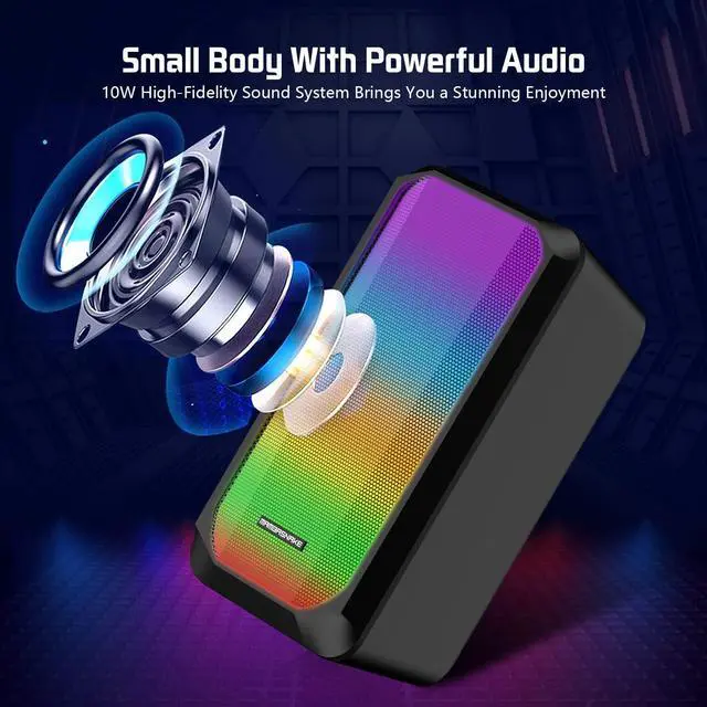 Alt view image 4 of 7 - Computer Speakers,2.0 Stereo Volume Control Gaming Speakers with Surround Sound,RGB LED Backlit,USB Wired Laptop Speakers with 3.5mm for Desktop Computer/PC/Laptops(Black,New 2022 Version)