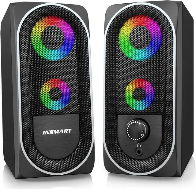 Main image of INSMART Computer Speakers, 2.0 Stereo Volume Control with RGB Light USB Powered Gaming Speakers for PC/Laptops/Desktops/Phone/Ipad/Game Machine (5Wx2)