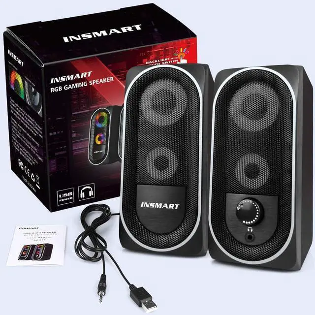 Alt view image 7 of 7 - INSMART Computer Speakers, 2.0 Stereo Volume Control with RGB Light USB Powered Gaming Speakers for PC/Laptops/Desktops/Phone/Ipad/Game Machine (5Wx2)