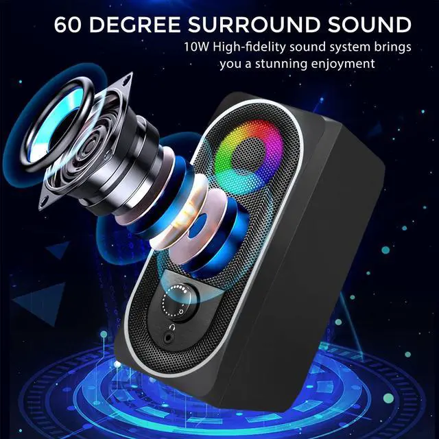 Alt view image 4 of 7 - INSMART Computer Speakers, 2.0 Stereo Volume Control with RGB Light USB Powered Gaming Speakers for PC/Laptops/Desktops/Phone/Ipad/Game Machine (5Wx2)
