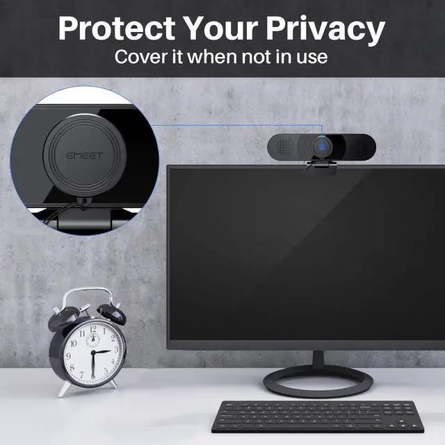 Alt view image 4 of 6 - 3 in 1 Webcam - 1080P Webcam with Microphone and Speakers, Noise Reduction, Auto Low Light Correction W/Cover, EMEET C980 Pro USB Camera Webcam 65°-90° for Video Conferencing Streaming/Gaming/Class