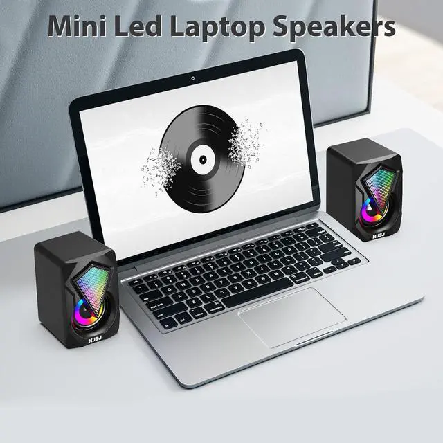 Alt view image 6 of 7 - NJSJ Computer Speakers, USB Powered Stereo Computer Speakers for Desktop with RGB Light, 3.5mm AUX-in Small External Speakers for PC, Laptop, Monitor, Game Machine, Phone