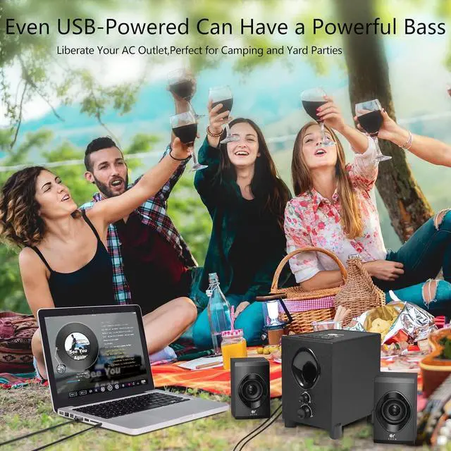 Alt view image 4 of 6 - OROW Speakers for PC Computer with Subwoofer,Front Knob 18W Computer Speakers with Subwoofer,Strong Bass,3.5mm Audio Inputs,Great for Laptop/PC/PS4/TV (S213&Wooden)