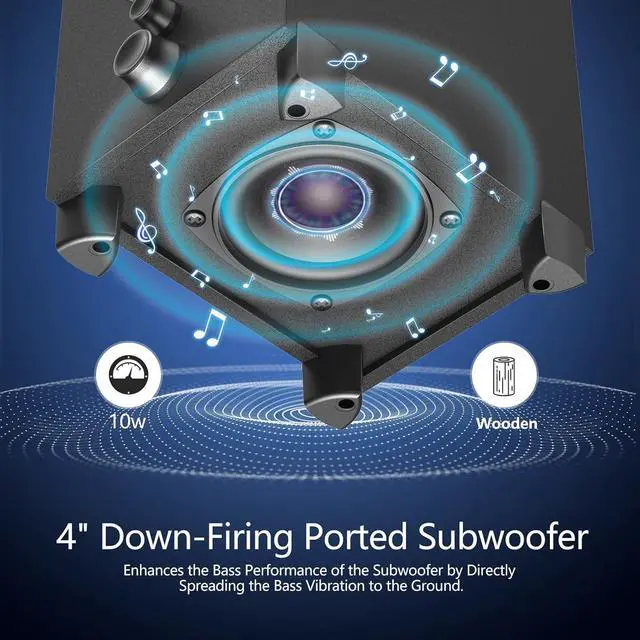 Alt view image 5 of 6 - OROW Speakers for PC Computer with Subwoofer,Front Knob 18W Computer Speakers with Subwoofer,Strong Bass,3.5mm Audio Inputs,Great for Laptop/PC/PS4/TV (S213&Wooden)
