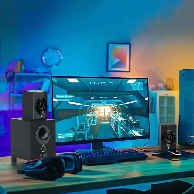 Alt view image 6 of 6 - OROW Speakers for PC Computer with Subwoofer,Front Knob 18W Computer Speakers with Subwoofer,Strong Bass,3.5mm Audio Inputs,Great for Laptop/PC/PS4/TV (S213&Wooden)