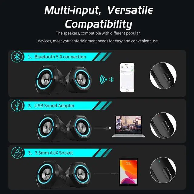 Alt view image 6 of 6 - Edifier G1000 USB Computer Speakers,USB-Powered Bluetooth 5.3 PC Gaming Speakers for Desktop Computer Laptop and Mobile Phone USB 3.5mm Aux Bluetooth Input RGB Lights Black