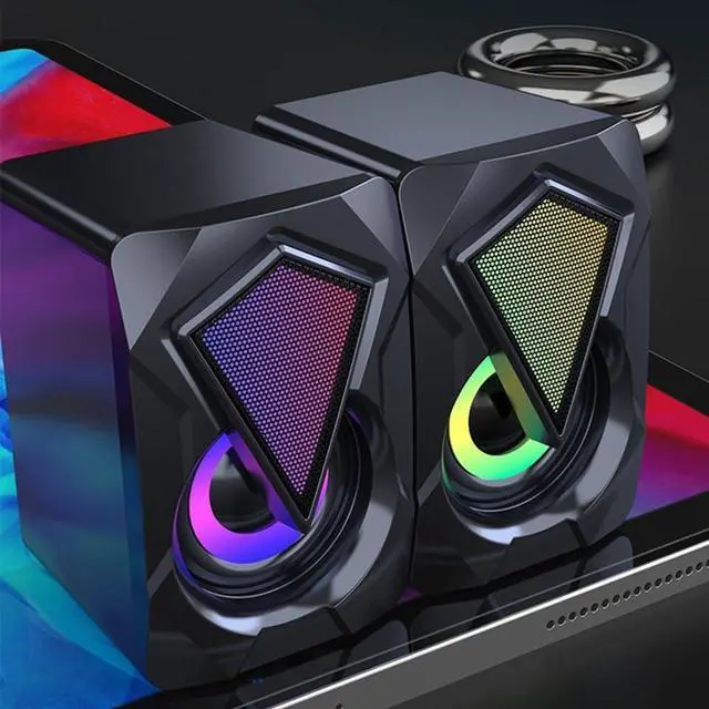 Alt view image 4 of 6 - Aimery Computer Speakers for Desktop PC Laptop 2.0 Accessories Monitor Speakers Gaming TV USB 3.5mm Wired Cable RGB Colorful Glow HiFi Mini Black