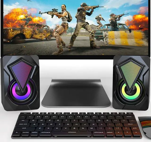 Alt view image 3 of 6 - Aimery Computer Speakers for Desktop PC Laptop 2.0 Accessories Monitor Speakers Gaming TV USB 3.5mm Wired Cable RGB Colorful Glow HiFi Mini Black