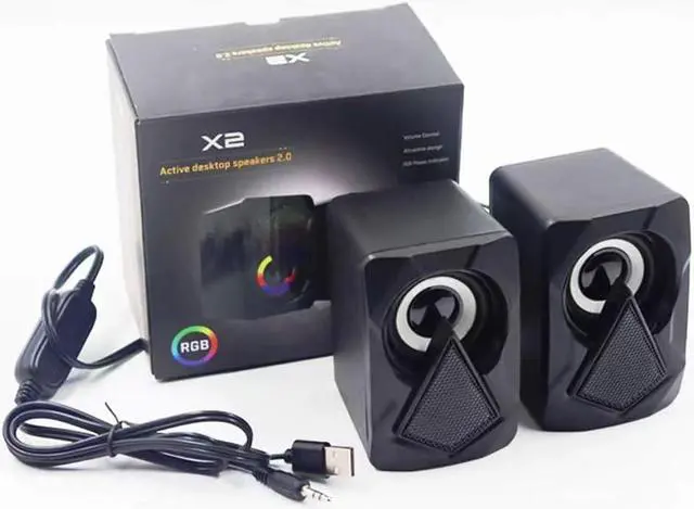 Alt view image 2 of 6 - Aimery Computer Speakers for Desktop PC Laptop 2.0 Accessories Monitor Speakers Gaming TV USB 3.5mm Wired Cable RGB Colorful Glow HiFi Mini Black