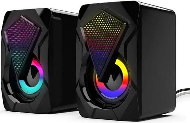 Main image of Aimery Computer Speakers for Desktop PC Laptop 2.0 Accessories Monitor Speakers Gaming TV USB 3.5mm Wired Cable RGB Colorful Glow HiFi Mini Black