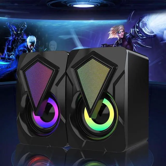 Alt view image 6 of 6 - Aimery Computer Speakers for Desktop PC Laptop 2.0 Accessories Monitor Speakers Gaming TV USB 3.5mm Wired Cable RGB Colorful Glow HiFi Mini Black