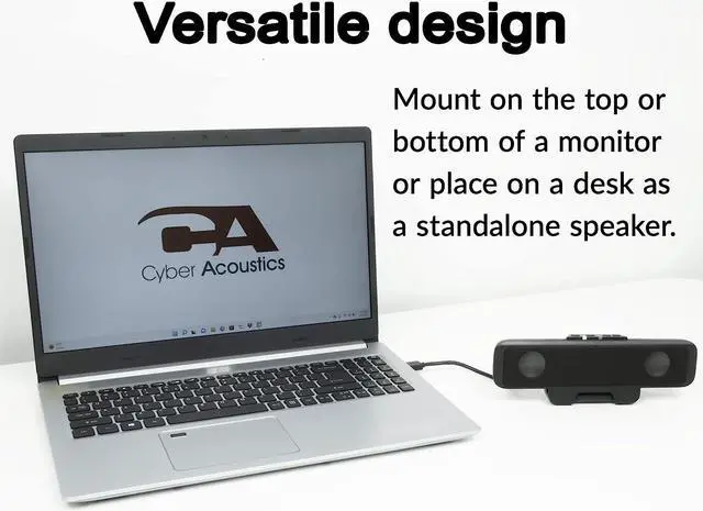 Alt view image 3 of 7 - Cyber Acoustics USB Speaker Bar (CA-2890)  Stereo USB Powered Speaker, Easily Clamps to Monitor, Convenient Controls