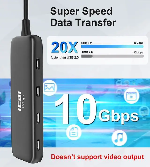 Alt view image 4 of 6 - 10Gbps USB C Hub ICZI 4-Port USB 3.2 GEN 2 USB C Splitter Hub with 40cm Long Cable, 5V Power Supply USB-C Adapter for MacBook Pro/Air, Surface Pro, iPad Pro,etc.