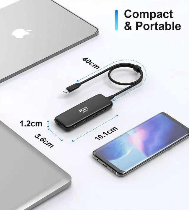 Alt view image 6 of 6 - 10Gbps USB C Hub ICZI 4-Port USB 3.2 GEN 2 USB C Splitter Hub with 40cm Long Cable, 5V Power Supply USB-C Adapter for MacBook Pro/Air, Surface Pro, iPad Pro,etc.