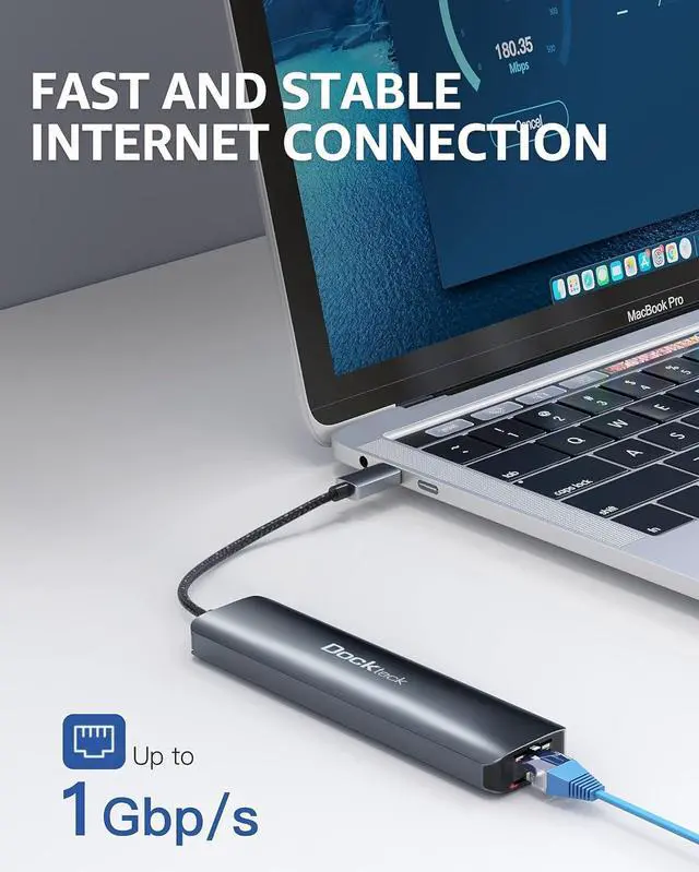 Alt view image 2 of 7 - USB C Hub Multiport Adapter, Dockteck 7-in-1 USB-C Hub with 4K 60Hz, 1Gbps Ethernet, 100W Power Delivery, SD/TF Card Slots, USB 3.0 5Gbps Data Ports, for MacBook Pro, MacBook Air, iPad Pro, XPS