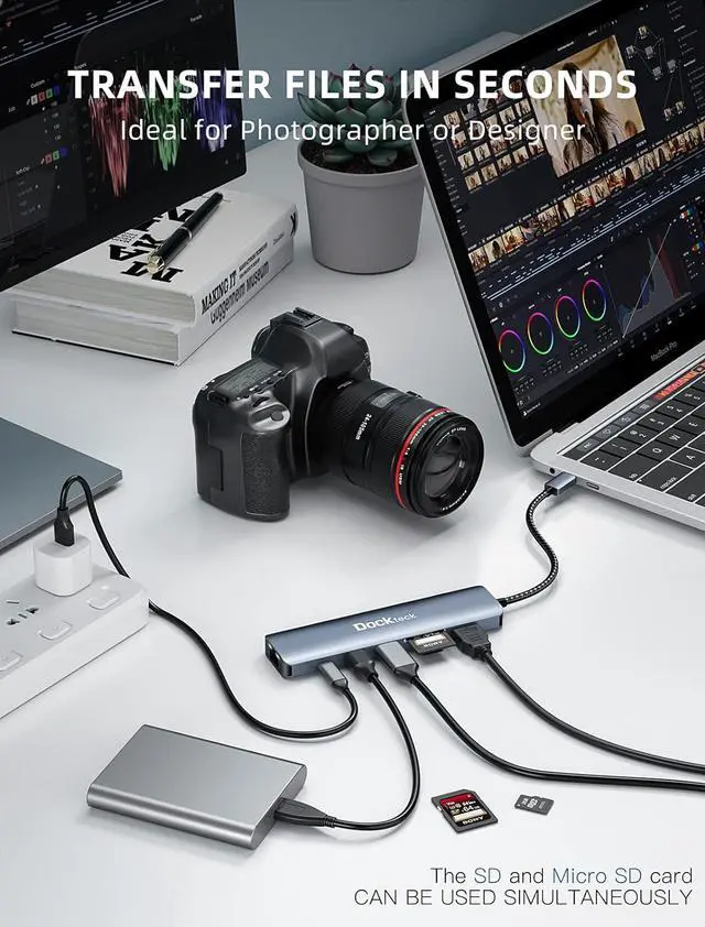Alt view image 6 of 7 - USB C Hub Multiport Adapter, Dockteck 7-in-1 USB-C Hub with 4K 60Hz, 1Gbps Ethernet, 100W Power Delivery, SD/TF Card Slots, USB 3.0 5Gbps Data Ports, for MacBook Pro, MacBook Air, iPad Pro, XPS