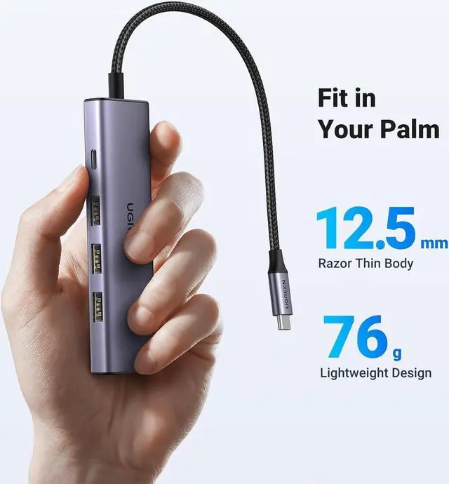 Alt view image 4 of 6 - UGREEN USB C Hub, 5-in-1 USB-C Hub with 4K@60Hz HDMI, 100W Power Delivery, 3 USB-A 3.0 Data Ports, USB C Dock Adapter for MacBook Pro/Air, iPad Pro, Mac Mini, Surface, XPS, Thinkpad, Galaxy, and More