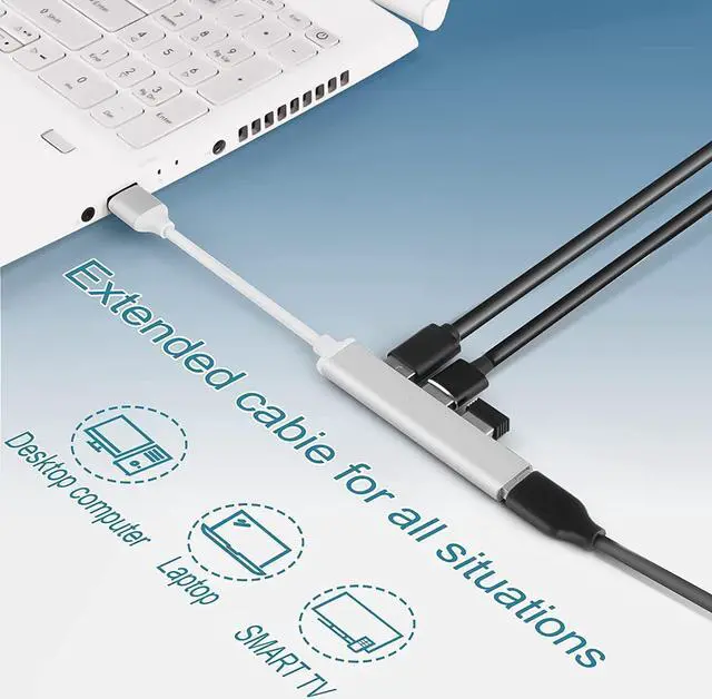 Alt view image 3 of 6 - USB Hub 4 Port with USB C to USB Adapter,USB Hub 3.0, USB Hub 2.0, USB Expander Hub for Laptop, Mini Extensions, Ultra Slim Portable Data Hub Applicable for iMac Pro, MacBook Air Notebook PC Silver