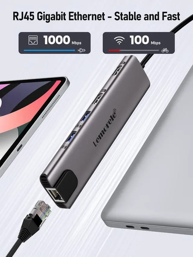 Alt view image 5 of 7 - Lemorele 11 in 1 USB C Laptop Docking Station Dual Monitor Hub Adapter w/ 2 HDMI 4K, 100W PD, Ethernet, SD/TF, 2 USB 3.0, 2 USB 2.0, USB C 3.0 Data, for MacBook Pro/Air, (Thunderbolt 3) Type C Laptop