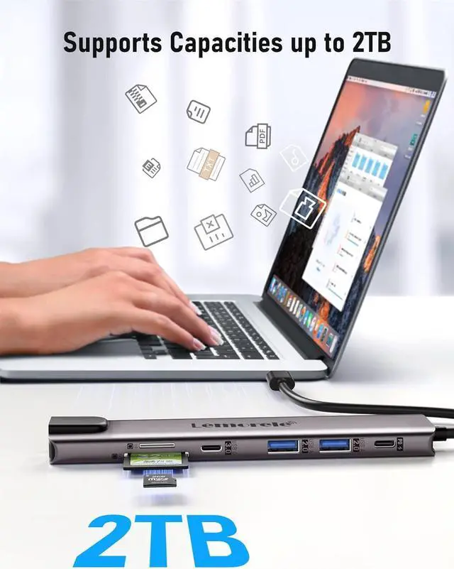 Alt view image 3 of 7 - Lemorele 11 in 1 USB C Laptop Docking Station Dual Monitor Hub Adapter w/ 2 HDMI 4K, 100W PD, Ethernet, SD/TF, 2 USB 3.0, 2 USB 2.0, USB C 3.0 Data, for MacBook Pro/Air, (Thunderbolt 3) Type C Laptop