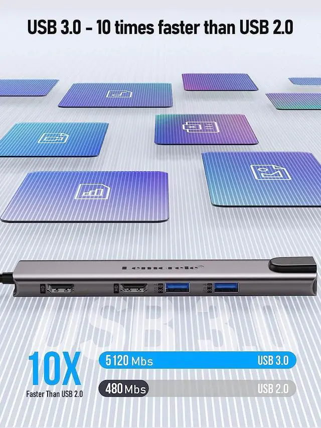 Alt view image 6 of 7 - Lemorele 11 in 1 USB C Laptop Docking Station Dual Monitor Hub Adapter w/ 2 HDMI 4K, 100W PD, Ethernet, SD/TF, 2 USB 3.0, 2 USB 2.0, USB C 3.0 Data, for MacBook Pro/Air, (Thunderbolt 3) Type C Laptop