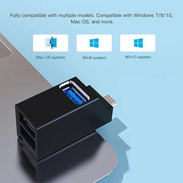 Alt view image 7 of 7 - USB Hub,3 Port High USB 3.0 Speed Splitter Plug and Play Bus Powered for MacBook, Mac Pro/Mini,iMac, Surface Pro,XPS,Notebook PC,USB Flash Drives,Mobile HDD (Type-C)