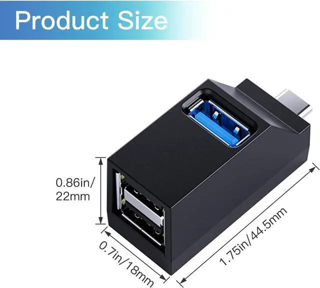 Alt view image 2 of 7 - USB Hub,3 Port High USB 3.0 Speed Splitter Plug and Play Bus Powered for MacBook, Mac Pro/Mini,iMac, Surface Pro,XPS,Notebook PC,USB Flash Drives,Mobile HDD (Type-C)