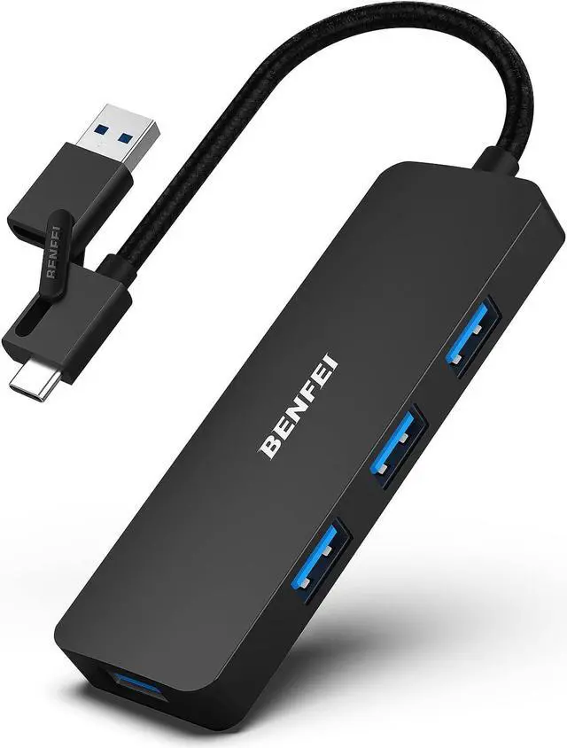 Main image of BENFEI USB 3.0 Hub, USB-C HUB, 2-in-1 USB Type-A/Type-C Hub with 4 USB 3.0 Ports [Aluminum Shell, Nylon Braided] Compatible with iPhone 15 Pro/Max, MacBook Pro/Air 2023, iPad Pro, iMac, S23, XPS 17
