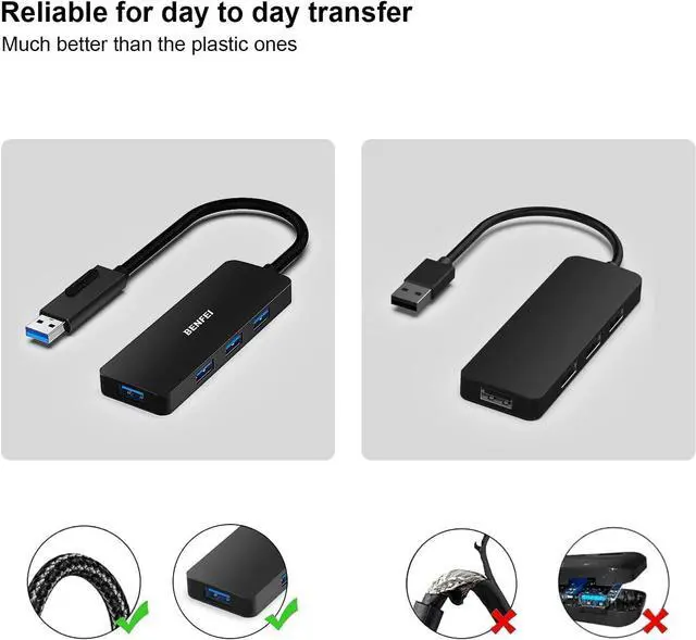 Alt view image 5 of 7 - BENFEI USB 3.0 Hub, USB-C HUB, 2-in-1 USB Type-A/Type-C Hub with 4 USB 3.0 Ports [Aluminum Shell, Nylon Braided] Compatible with iPhone 15 Pro/Max, MacBook Pro/Air 2023, iPad Pro, iMac, S23, XPS 17