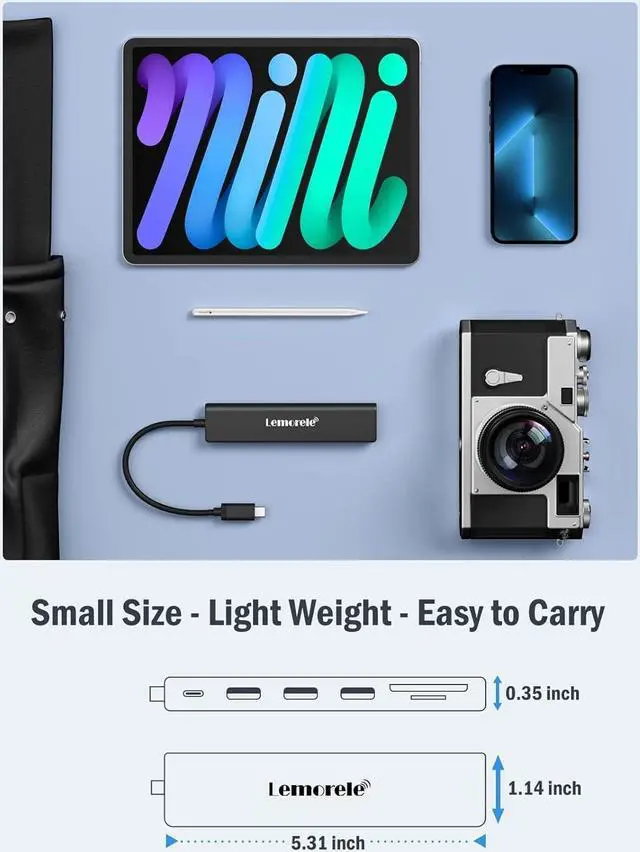 Alt view image 6 of 7 - Lemorele USB C Hub, Type-C Hub Adapter 7 in 1 with HDMI 4K@30Hz, 100W PD Charging, 1 USB3.0 5Gbps Data Port, 2 USB 2.0, SD/TF, USB C Multiport Dongle for MacBook/ChromeBook/Dell/HP/Lenovo