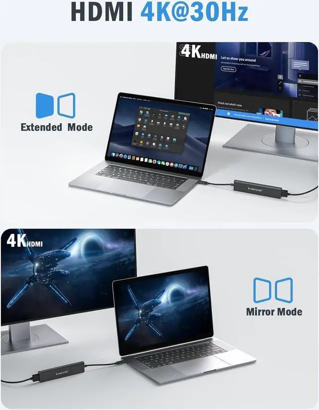 Alt view image 7 of 7 - Lemorele USB C Hub, Type-C Hub Adapter 7 in 1 with HDMI 4K@30Hz, 100W PD Charging, 1 USB3.0 5Gbps Data Port, 2 USB 2.0, SD/TF, USB C Multiport Dongle for MacBook/ChromeBook/Dell/HP/Lenovo