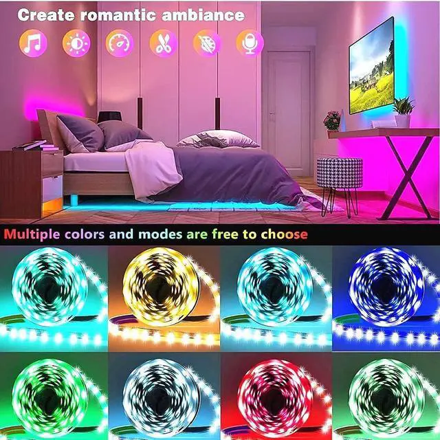 Alt view image 7 of 7 - Tenmiro Led Lights for Bedroom 100ft(2 Rolls of 50ft) Smart Music Sync Color Changing LED Strip Lights with App and Remote Control RGB LED Strip, LED Lights for Room Home Party Decoration