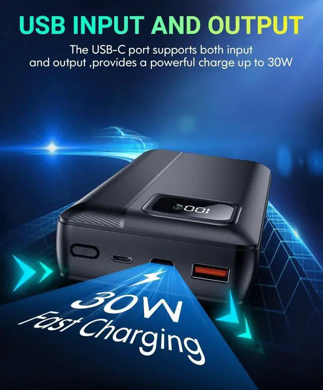 Alt view image 5 of 7 - Power-Bank-Portable-Charger - 40000mAh Power Bank Support PD 30W and QC4.0 Fast Charging wiht Built-in 2 Output Cable and LED Display for iPhone and Android Phones and Most Electronic Devices
