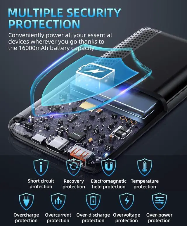 Alt view image 4 of 7 - Power-Bank-Portable-Charger - 16000mAh Power Bank Support PD 30W and QC4.0 Fast Charging wiht Built-in 2 Output Cable and LED Display for iPhone and Android Phones and Most Electronic Devices