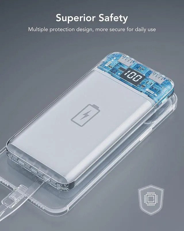 Alt view image 7 of 7 - Charmast Power Bank with Built in Cable, 10000mAh USB C Battery Pack 6 Outputs 2 Inputs with LED Display Type C Powerbank Portable Charger Compatible with Smartphones Tablets and More