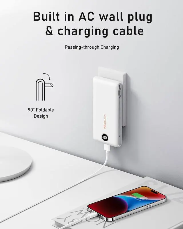 Alt view image 3 of 7 - VEEKTOMX Portable Charger for iPhone, Power Bank with Built-in Cables and Wall Plug, USB C Fast Charging Battery Bank, 10000mAh Travel Battery Pack Compatible with iPhone 15/14, Samsung, Etc