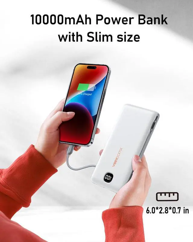 Alt view image 6 of 7 - VEEKTOMX Portable Charger for iPhone, Power Bank with Built-in Cables and Wall Plug, USB C Fast Charging Battery Bank, 10000mAh Travel Battery Pack Compatible with iPhone 15/14, Samsung, Etc