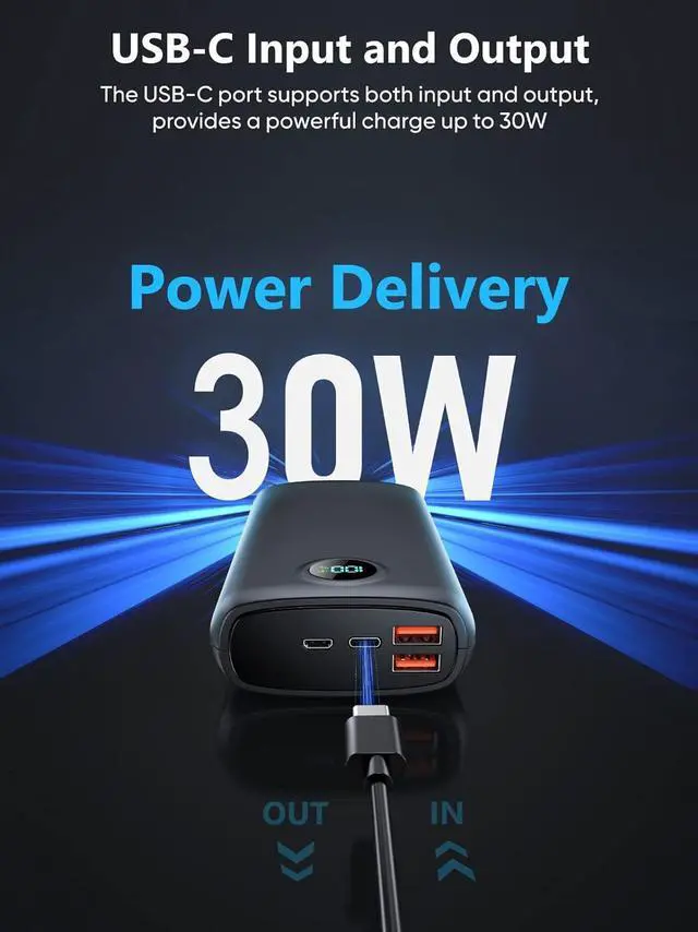 Alt view image 3 of 7 - Power-Bank-Portable-Charger - 40000mAh Power Bank QC 4.0 and PD 30W Quick Charging Built-in LED Display 2 USB 1Type-C Output Compatible with Most Electronic Devices on The Market(Light Black)