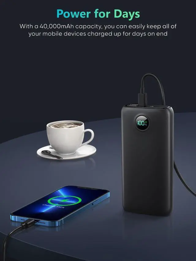 Alt view image 7 of 7 - Power-Bank-Portable-Charger - 40000mAh Power Bank QC 4.0 and PD 30W Quick Charging Built-in LED Display 2 USB 1Type-C Output Compatible with Most Electronic Devices on The Market(Light Black)